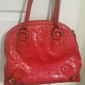 Red croc-style real leather bowling bag handbag